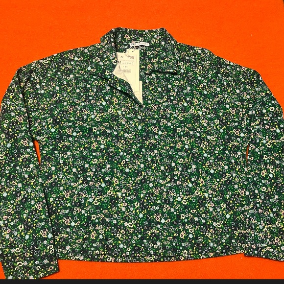 ara green with ditsy flowers long sleeves polo sweatshirt NWT - Picture 3 of 11